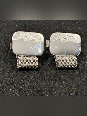 Silver Tone Mesh Wrap Around Rectangular Cufflinks